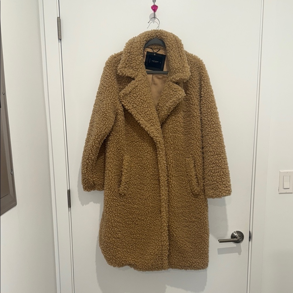 Lucky Brand Faux-Shearling Long Medium Coat - Camel